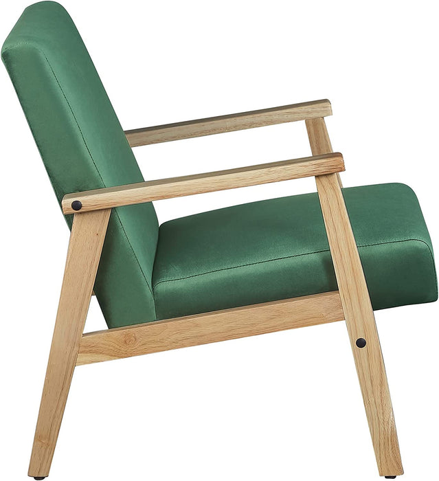 Green Velvet Mid Century Armchair with Wood Frame