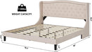 King Upholstered Platform Bed Frame, Wingback Headboard