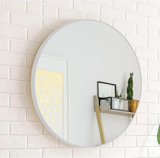 30" round Wall Mirror, Metal Framed Decorative Circle Mirror for Livingroom Bedroom Bathroom Entryway over Sink Vanity, Grey, Sun