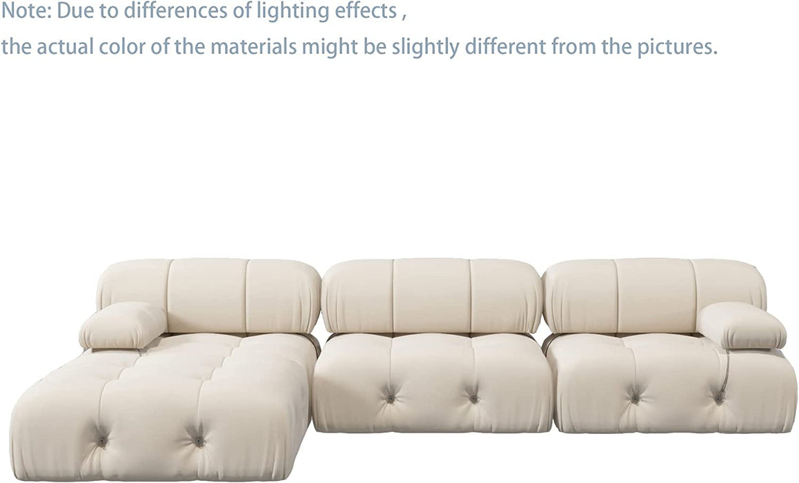 Modular Minimalist Velvet Sofa with Ottomans (Beige)