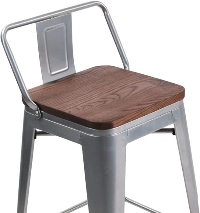 Low Back Metal Counter Stool with Wooden Seat Set of 4