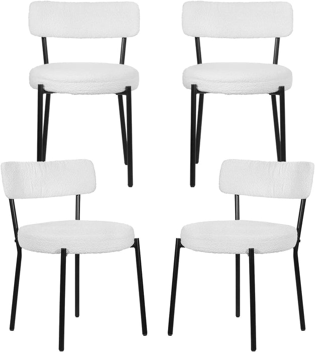 Set of 4 White Upholstered Mid Century Modern Dining Chairs
