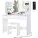 Large Vanity Set with Lighted Mirror, Charging Station (White)
