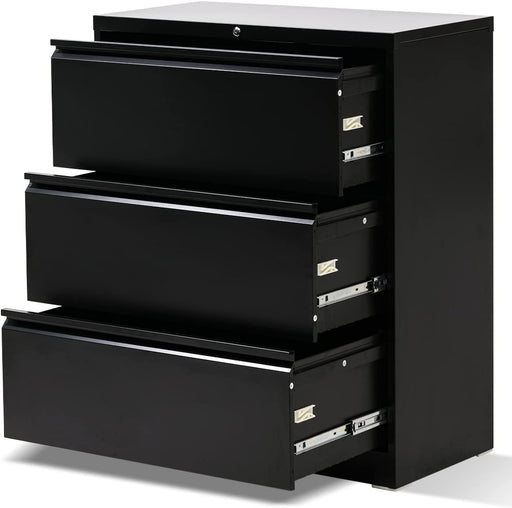 Locking 3-Drawer Black File Cabinet for Home Office