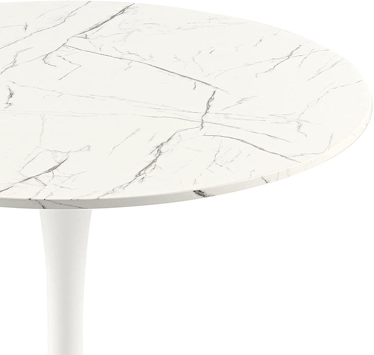 Modern round Dining Table, 32", Faux Marble Top, White