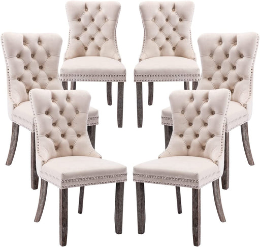 Beige Tufted Velvet Dining Chairs Set of 6