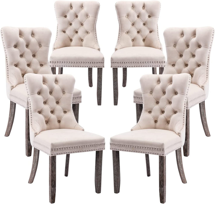 Beige Tufted Velvet Dining Chairs Set of 6