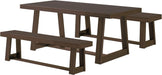 Farmhouse Solid Wood Dining Table Set with 2 Benches, Walnut