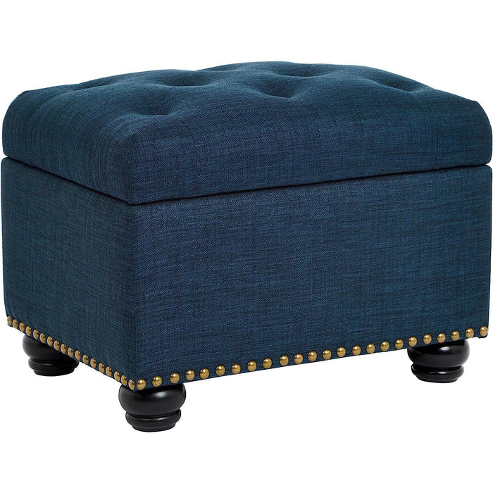 Blue Linen Ottoman with Storage by FHW