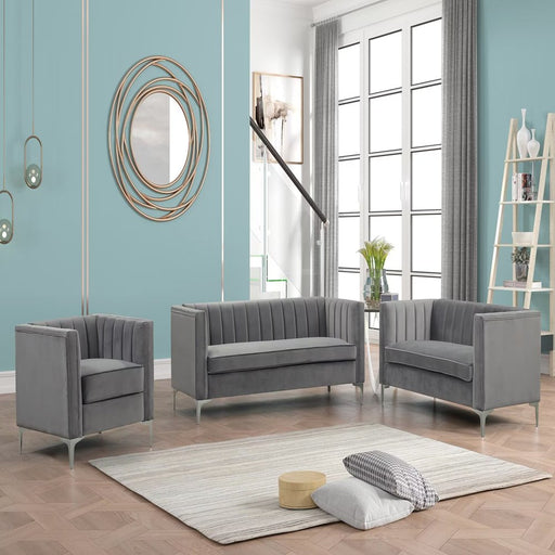 Contemporary Living Room Set Velvet Upholstered Accent Chair Loveseat Sofa Gray