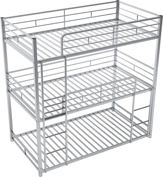 Silver Triple Metal Bunk Bed with Detachable Feature