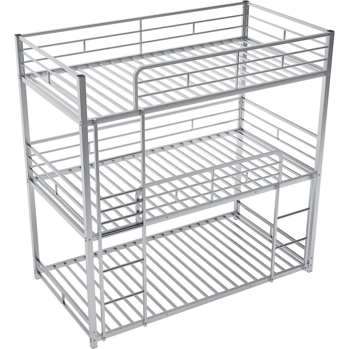 Silver Triple Metal Bunk Bed with Detachable Feature