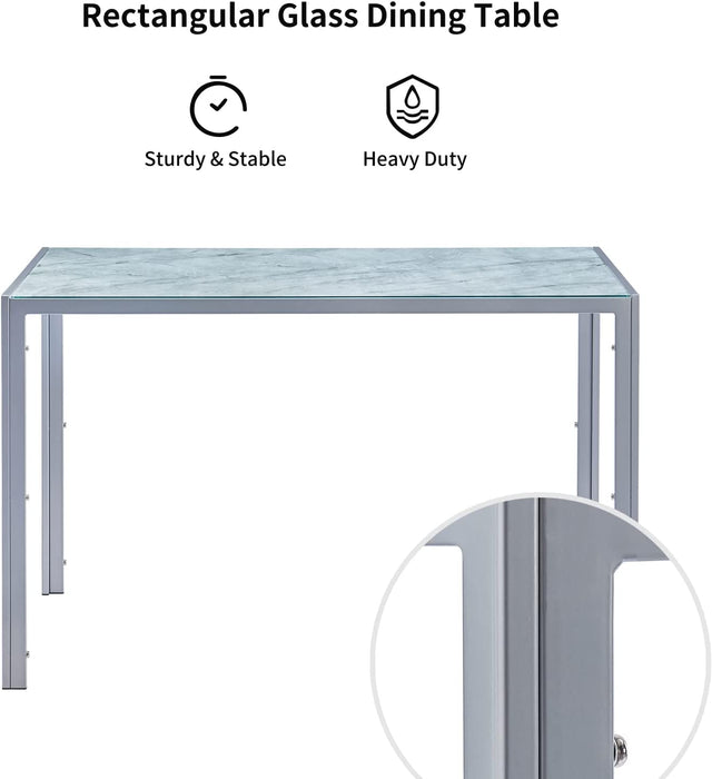 Marbled Glass Kitchen Table, Rectangular, Gray