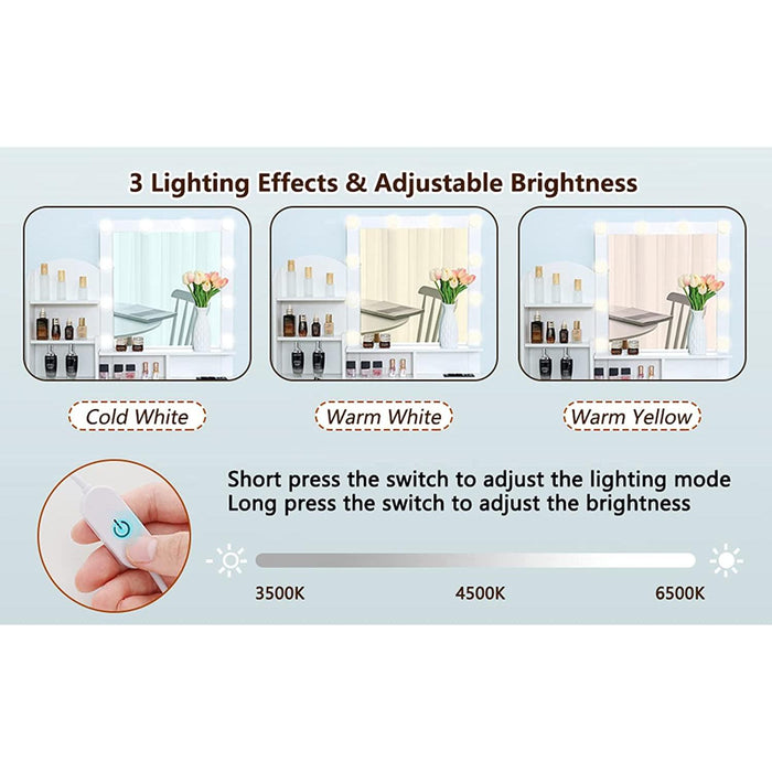 White Vanity Desk with Lighted Mirror and Charging Station