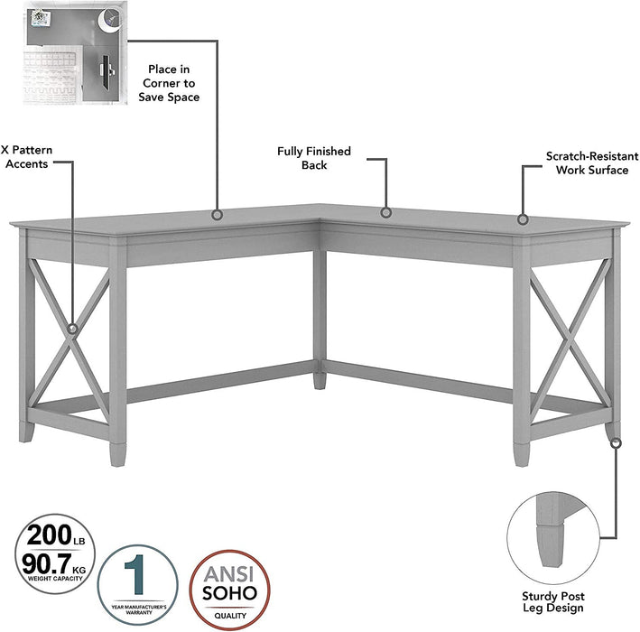 Cape Cod Gray L-Shaped Desk W/ File Cabinet