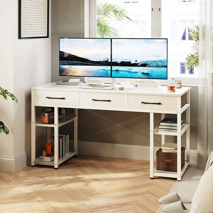 Small White Desk with Drawers and Shelves