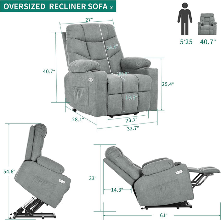 Electric Power Lift Recliner Chair with Massage and Heat (Grey)