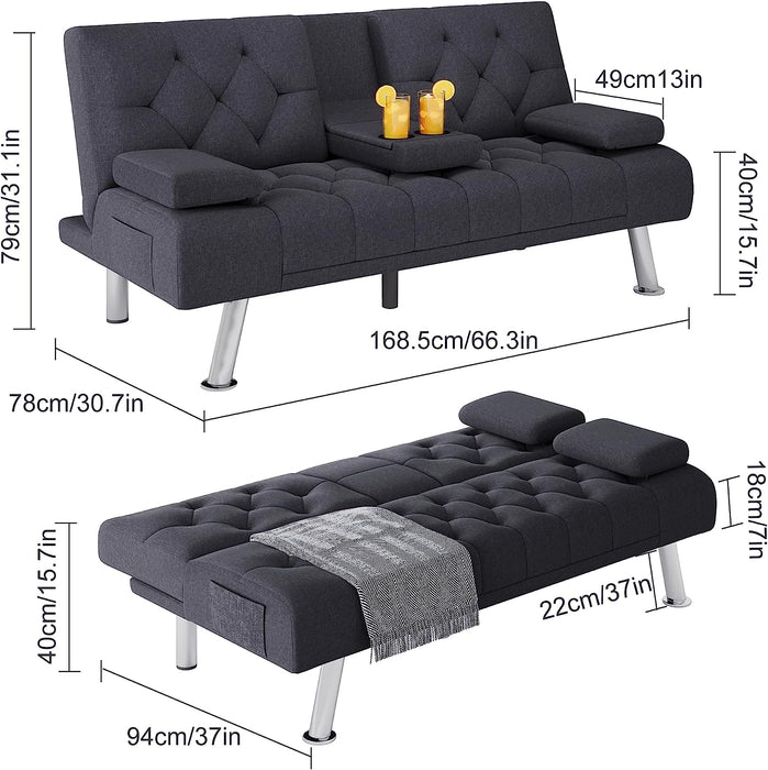 Convertible Futon Sofa Bed with Cupholders