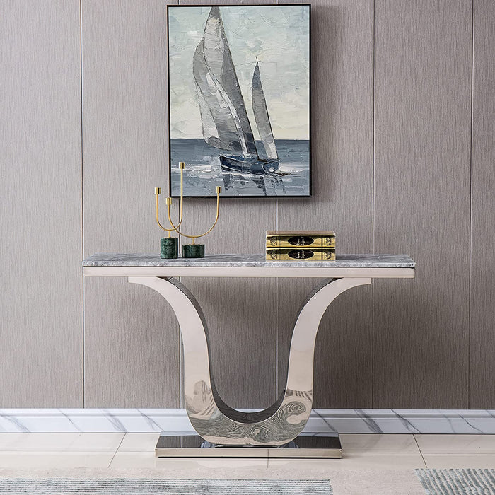 Gray Marble Console Table with Mirrored Finish