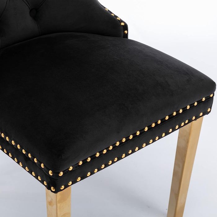 Velvet Dining Chairs with Gold Metal Legs, Black