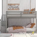 Twin over Twin Junior'S Low Bunk Bed, Storage Stairs, Wood, Grey