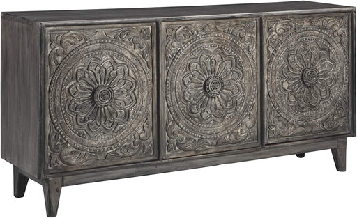 Signature Design by Ashley Fair Ridge Boho Hand Carved Wood Accent Cabinet