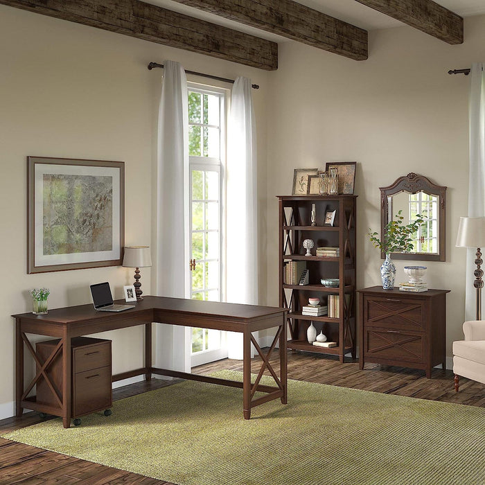 Bing Cherry L-Shaped Desk W/ File Cabinets