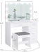 White Makeup Vanity Table Set with Large Mirror