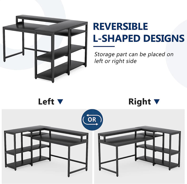 Black Industrial L-Shaped Computer Desk