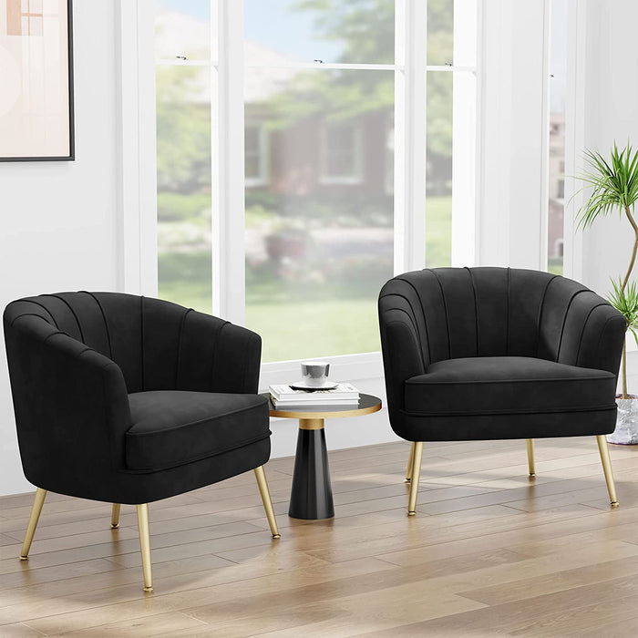 Modern Black Velvet Accent Chair with Golden Legs