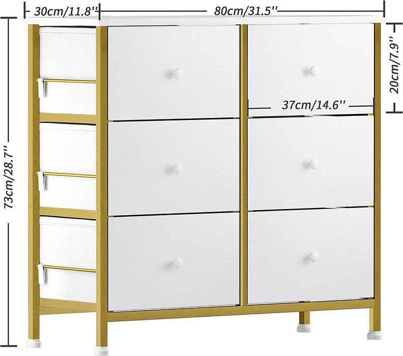 White Gold 6 Drawer Fabric Dresser