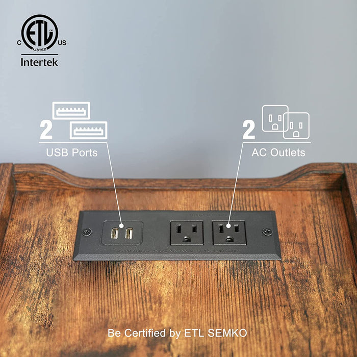 Rustic Narrow End Table Set of 2 with Charging Station