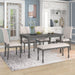 French Style 6-Piece Dining Table Set with Bench, Gray