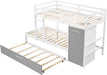 Wooden Twin Bunk Bed with Trundle and Built-In Storage Wardrobe