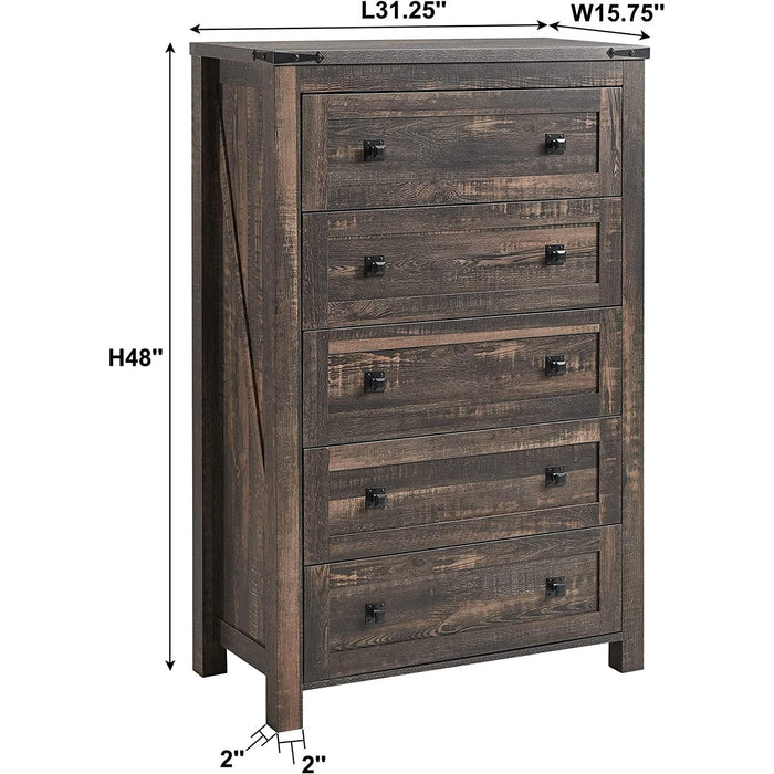 Dark Rustic Oak 5-Drawer Farmhouse Dresser