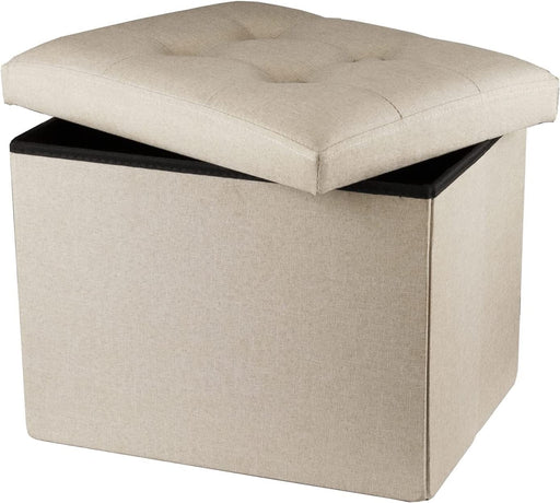Beige Ottoman with Storage and Folding Design