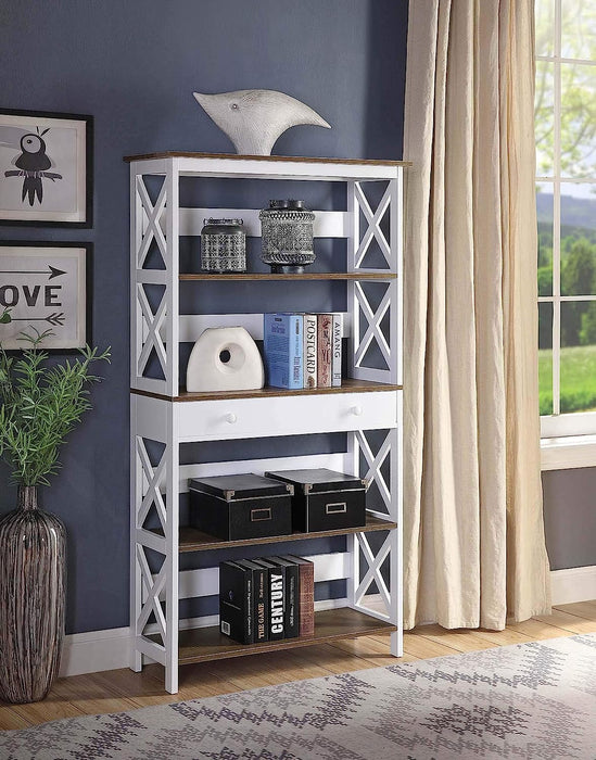 Driftwood and White Oxford Bookcase with Drawer