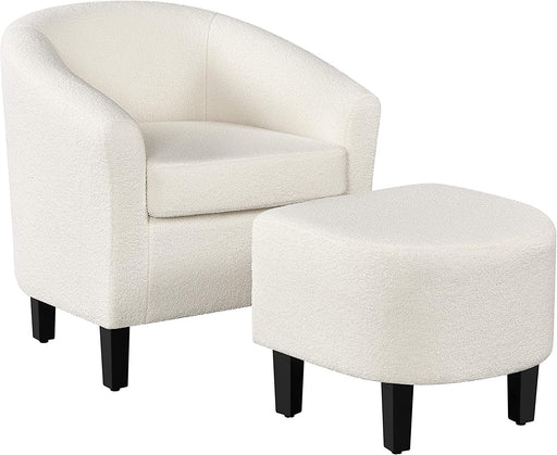 Soft Ivory Accent Chair and Ottoman Set