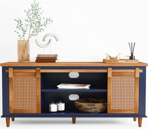 Solid Wood Console with Rattan Doors - Modern Farmhouse TV Stand