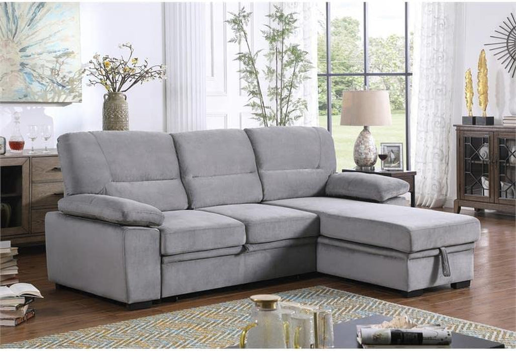 Gray Velvet Sleeper Sectional Sofa with Reversible Chaise