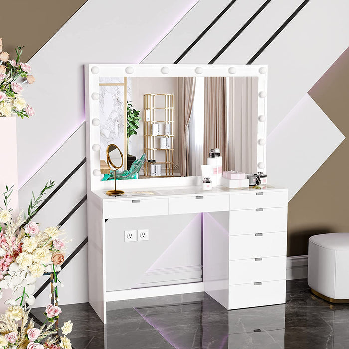 Modern Makeup Vanity with Hollywood Light Bulbs