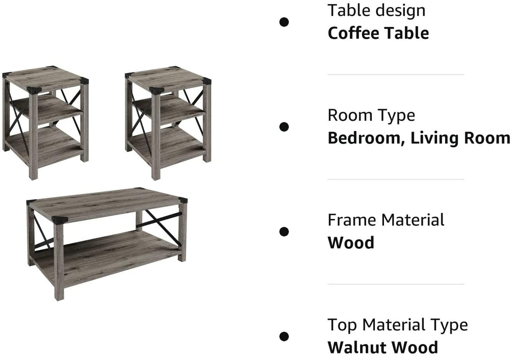 3-Piece Farmhouse Grey Wash Table Set