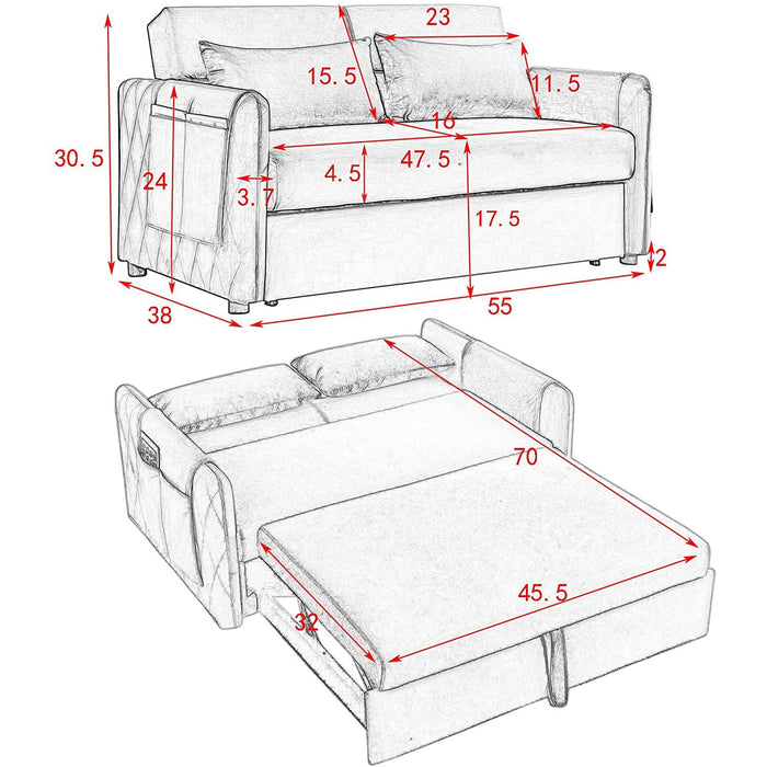 55″ Velvet Convertible Sofa Bed with Adjustable Backrest
