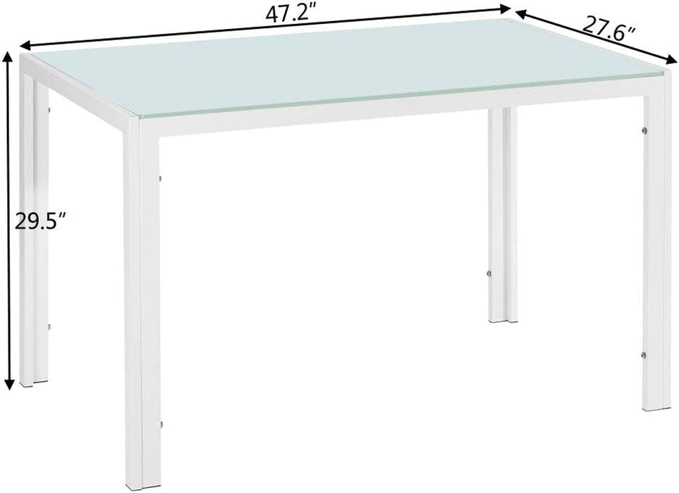 5-Piece White Dining Table Set, Glass Top, PU Chairs