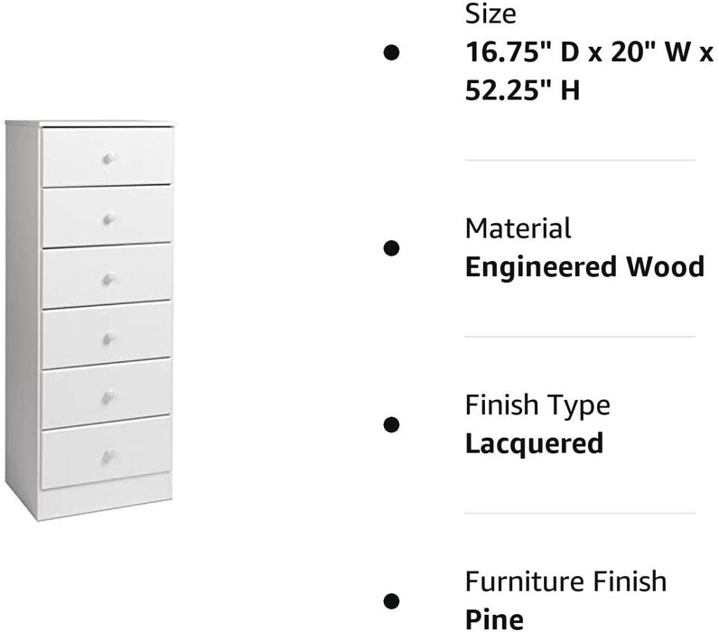 Astrid 6 Drawer Tall Chest for Bedroom