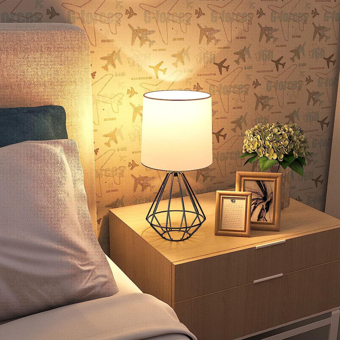 Modern Black Bedside Lamp - Fabric Shade