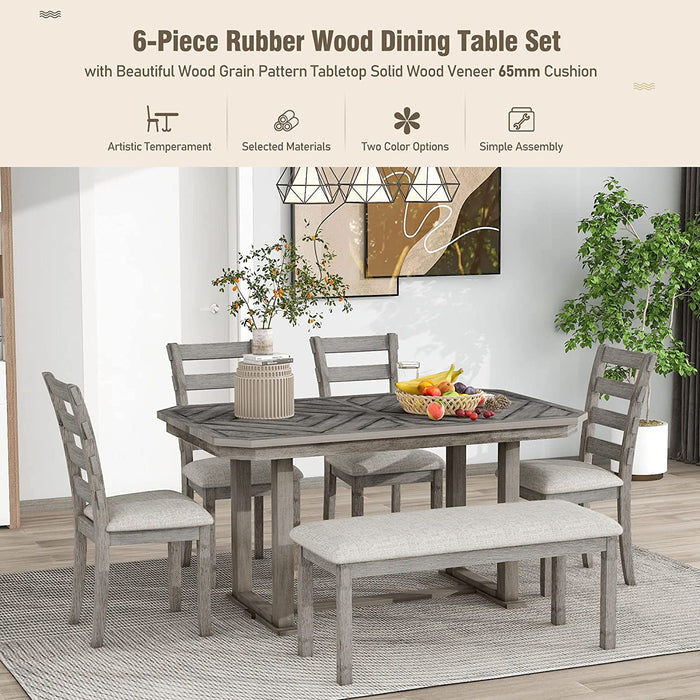 6-Piece Rubber Wood Dining Table Set