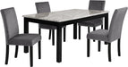 6-Person Dining Table with Faux Marble Top, Black Base