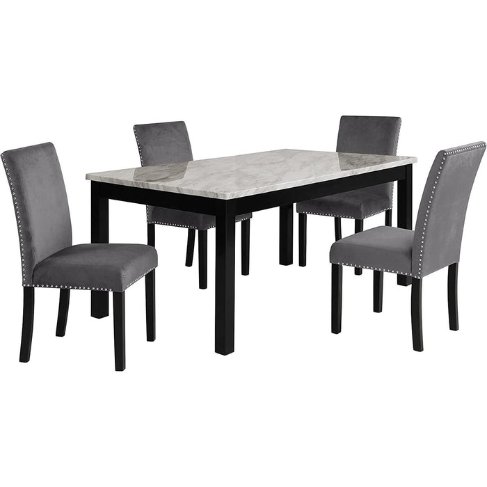 6-Person Dining Table with Faux Marble Top, Black Base