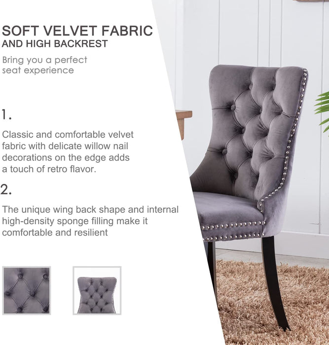 Grey Velvet Tufted Dining Chairs Set of 6